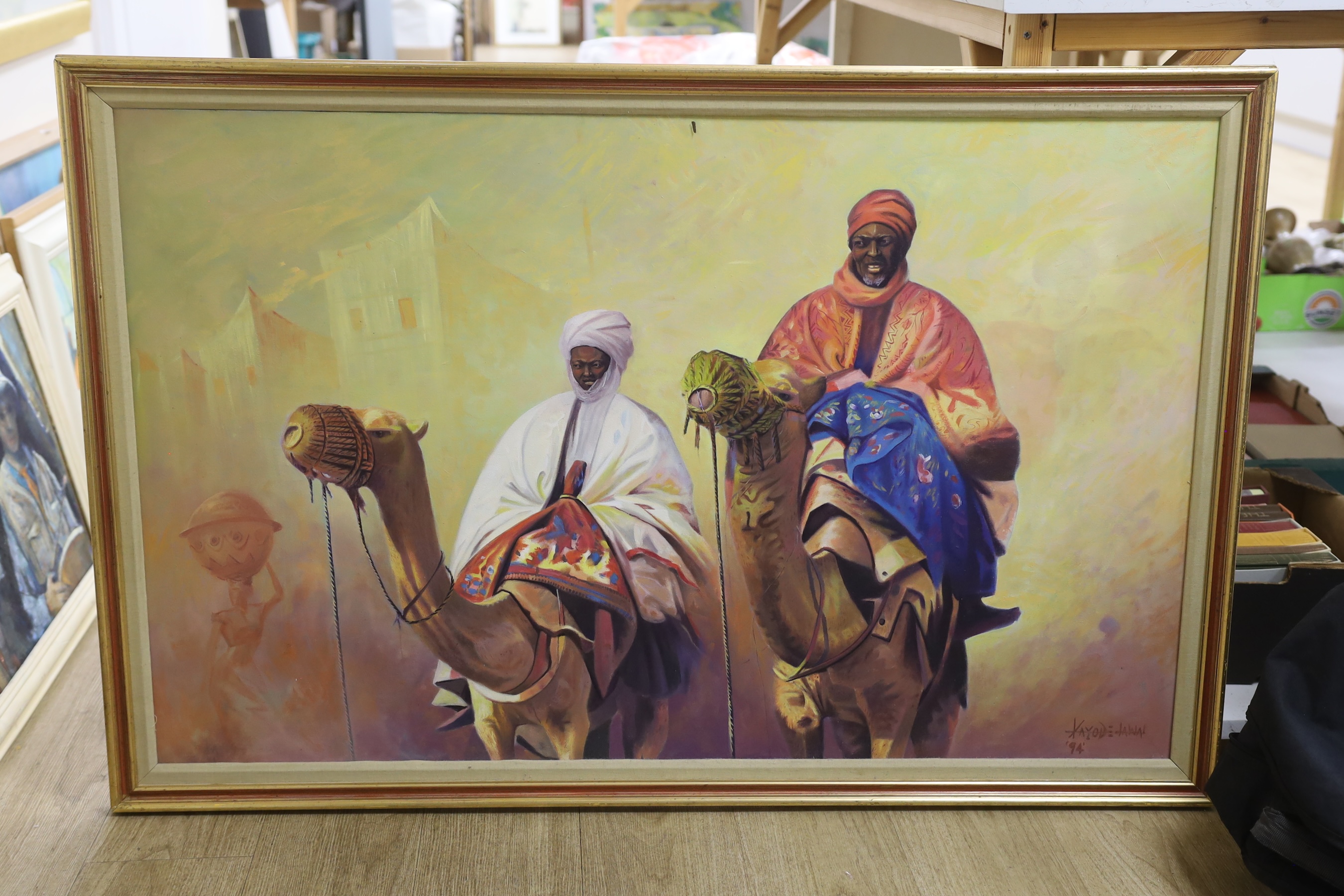 African School, four oils on canvas, including ‘Chief of Congo’ and ‘Bakuria Dance’, largest 72 x 62cm, unframed